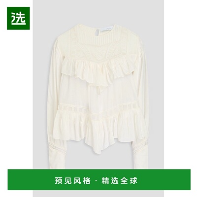 1h可退 香港直邮Iro 女士 精饰荷叶边真丝薄纱双绉衫 WP16CELAREC
