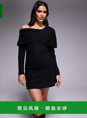 香港直邮ASOS 女士 asym 设计超柔软裹式领迷你黑色连衣裙包臀裙