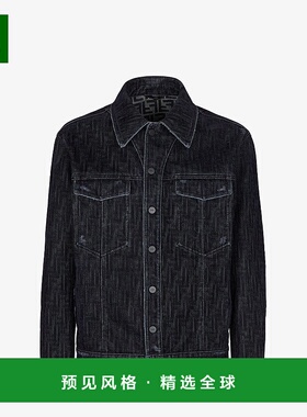 欧洲直邮FENDI/芬迪23新款 男深蓝色棉质FF印牛仔夹克休闲男装