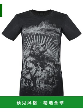 香港直邮Balmain 黑色大象印花 T 恤 S3HJ601I107短袖