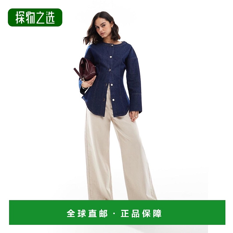 香港直邮ASOS 女士 设计牛仔松紧靛蓝色衬衫 blue蓝色 舒适时尚