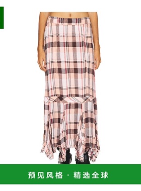 1h可退 香港直邮FreePeople自由人女士酒格子长款半身裙OB19850高