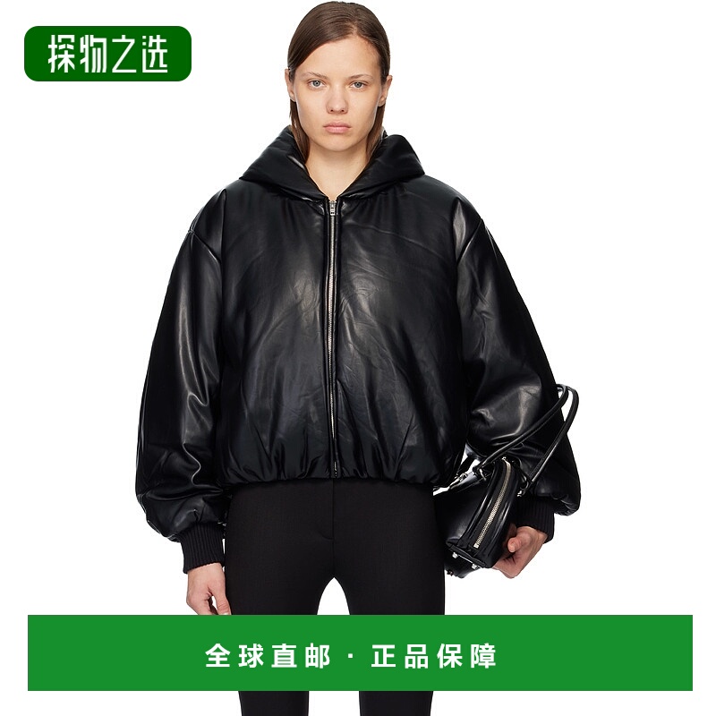 香港直邮Acne Studios 艾克妮 女士 黑色连帽合成皮革夹克 A90654