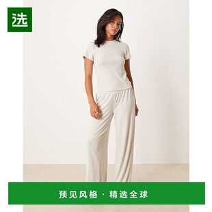 香港直邮ASOS 女士 & match 设计小号混纺纱罗纹睡衣裤子(米黄色)