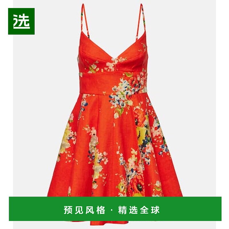 1h可退 香港直邮ZIMMERMANN 女士 Alight 花朵亚麻迷你连衣裙