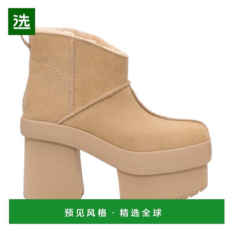 欧洲直邮UGG24新款 女士浅褐色麂皮鞋面防臭鞋垫防滑徽标高跟短靴图片