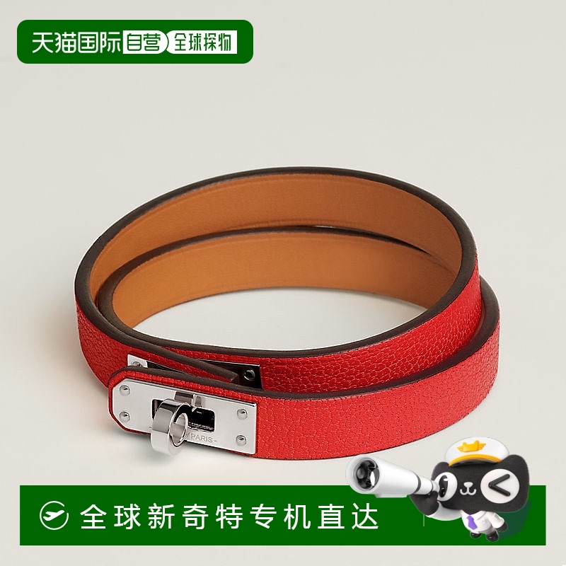 1h可退 欧洲直邮Hermes/爱马仕 女士红色山羊皮Mini Kelly双圈手