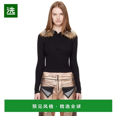 1h可退 香港直邮Ottolinger 女士 黑色 Furry Fitted 长袖 Polo