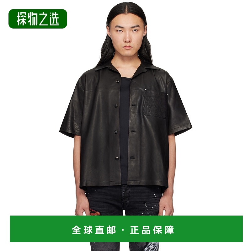 1h可退 香港直邮AMIRI 男士 黑色 MA Camp 皮革衬衫 AMLTIR1012