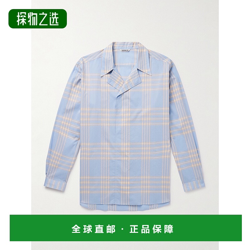 香港直邮AURALEE 男士 Camp-Collar 格纹棉质衬衫 A25SS02TCLIGHT