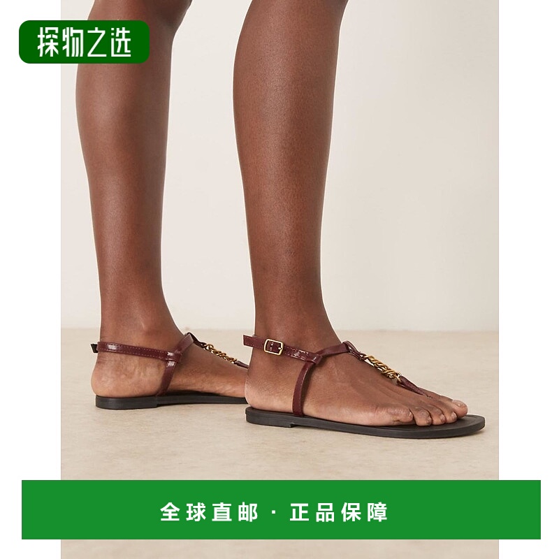 香港直邮ASOS 女士 Fancy 设计锁链平底酒红色凉鞋