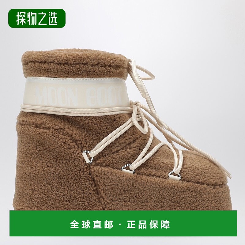 香港直邮moon boot 月亮靴 女士 Icon teddy 低帮驼色布织靴子 80