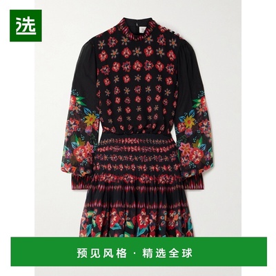 1h可退 香港直邮SALONI 女士 Isa 褶裥印花真丝双绉迷你连衣裙 IS