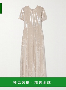 1h可退 香港直邮Staud 女士 Safi 褶皱珠片薄纱长款连衣裙 R25R22