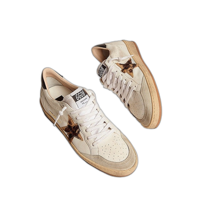 欧洲直邮GOLDENGOOSE/GGDB女士白色皮革饰有豹纹星星平底运动