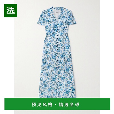 1h可退 香港直邮cefinn 女士 Liliana 荷叶边印花乔其纱中长连衣