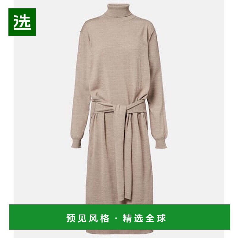 1h可退 香港直邮Lemaire 女士 Trompe l'œil 羊毛混纺中长连衣裙