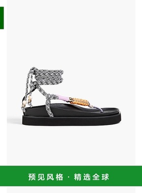 1h可退 香港直邮Maje 女士 精饰灯芯绒皮质凉鞋 MFACH00682PARME