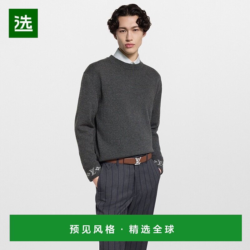 1h可退 欧洲直邮LV路易威登 男士干邑色牛皮logo扣环双面腰带35mm