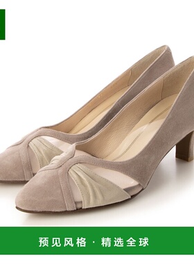 【日本直邮】Riz raffinee V 型剪裁薄纱设计高跟鞋（米色金属色