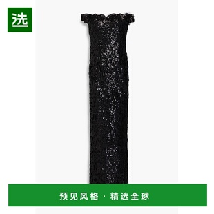 1h可退 香港直邮MARCHESA NOTTE 女士 露肩珠片凸纹花边蕾丝礼服