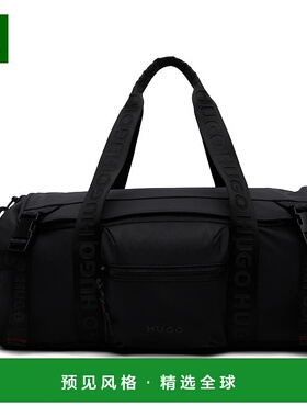 1h可退 香港直邮HUGO 雨果 男士 黑色 Logo Straps Holdall 行李