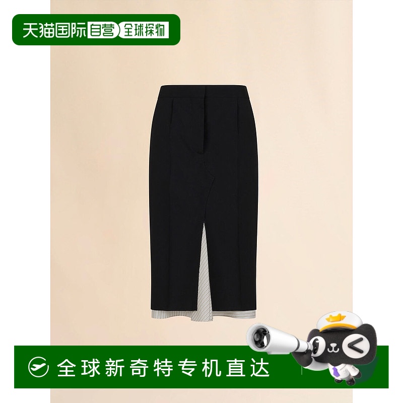 欧洲直邮MARNI Fresco 黑色羊毛中长半身裙，带可见衬里新款