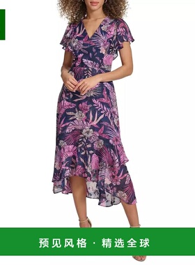 1h可退 【美国直邮】kensie 女士  连衣裙V领中长款 修身时尚 优