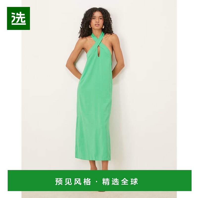 1h可退 香港直邮ASOS 女士 column 设计交叉式领侧面开衩亮绿色中