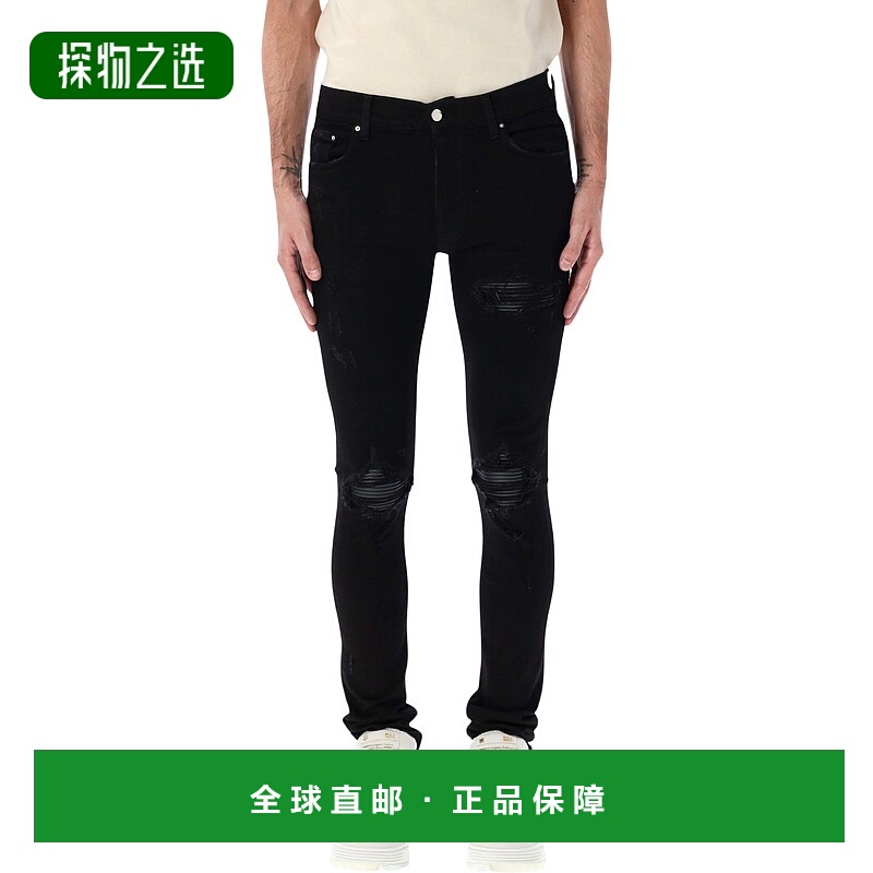 香港直邮AMIRI 男士 MX1 意大利风弹力皮革拼接牛仔裤 PXMD001BLA