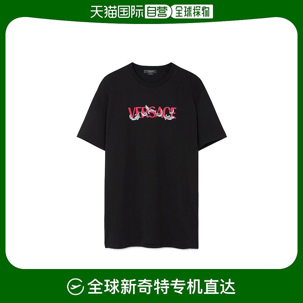 自营|versace范思哲男士t恤短袖黑色徽标印花圆领套头简约休闲