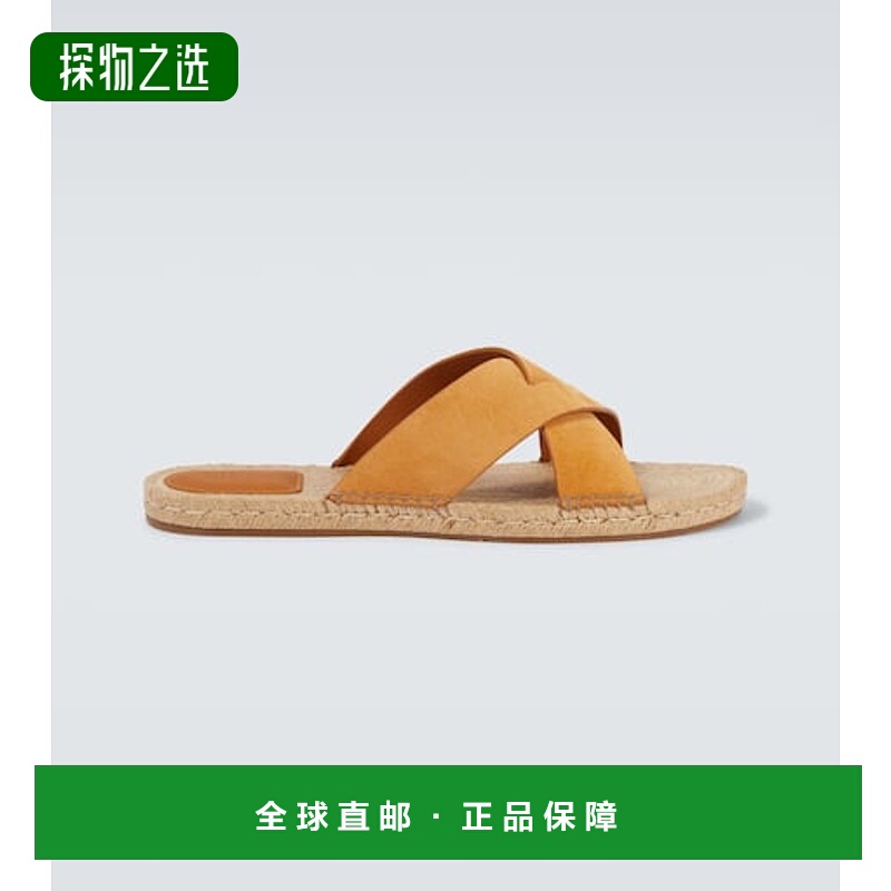 1h可退 香港直邮Zegna 杰尼亚 男士 绒面革麻底凉鞋 orange橙色