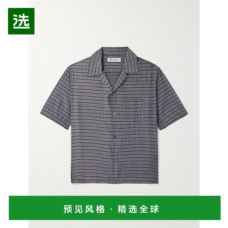 1h可退 Our Legacy 男士 Heusen 可拆卸领格纹棉质真丝混