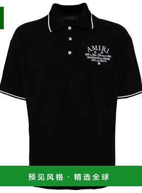 1h可退 香港直邮AMIRI 男士 Front 黑色经典款领徽标刺绣后棉质Po