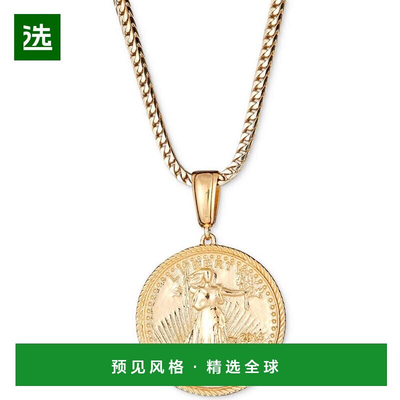 1h可退 【美国直邮】Macy's|男士 14k 镀金纯银硬币 24 英寸吊坠
