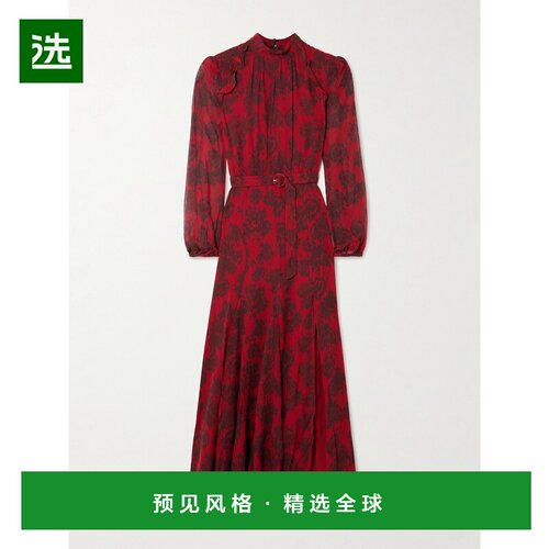 1h可退 SALONI 女士 Jacqui-B 印花真丝双绉超长连衣裙 J长裙