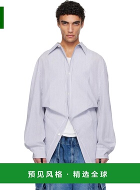 1h可退 香港直邮Hed Mayner 男士 海军蓝 & 白色 Striped Poplin