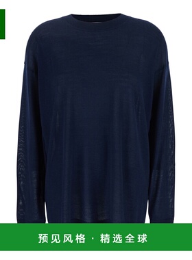 1h可退 香港直邮p a r o s h 女士 蓝色长袖圆领羊毛真丝混纺毛衣