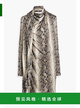 1h可退 香港直邮KHAITE 女士 Shaz cupro-satin 垂褶蛇纹连衣裙 5