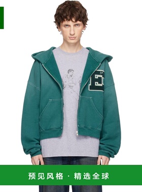 1h可退 香港直邮Erl 男士 绿色 Letterman 连帽衫 ERL11T026