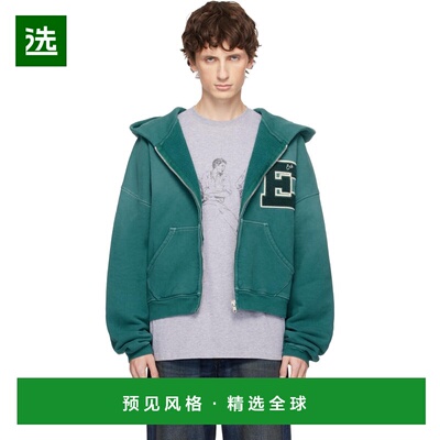 1h可退 香港直邮Erl 男士 绿色 Letterman 连帽衫 ERL11T026