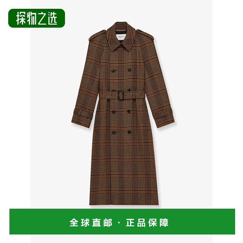 香港直邮Saint Laurent 圣罗兰 女士 双排扣威尔士王子羊毛大衣 8