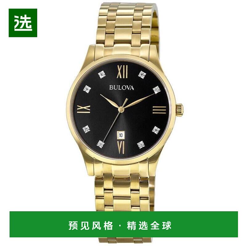 1h可退 【美国直邮】Bulova|Bulova 钻石黑色表盘黄金色调不锈钢