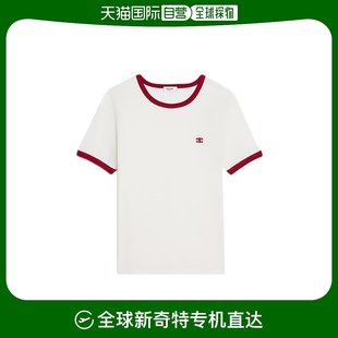 欧洲直邮CELINE 针织T恤 女士白红色棉质徽标刺绣经典 赛琳24新款