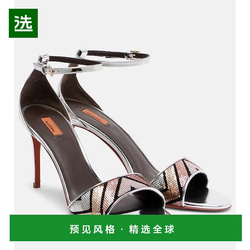 香港直邮MISSONI 米索尼 女士 Belle 亮珠片金属感皮质凉鞋高跟