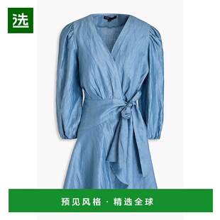 连衣裙 垂褶亚麻混纺迷你缠绕式 MFPRO03617BLE 女士 香港直邮Maje