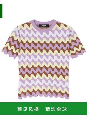 香港直邮Versace 圆领无袖T恤范思哲女装上衣 10194421A14034条纹