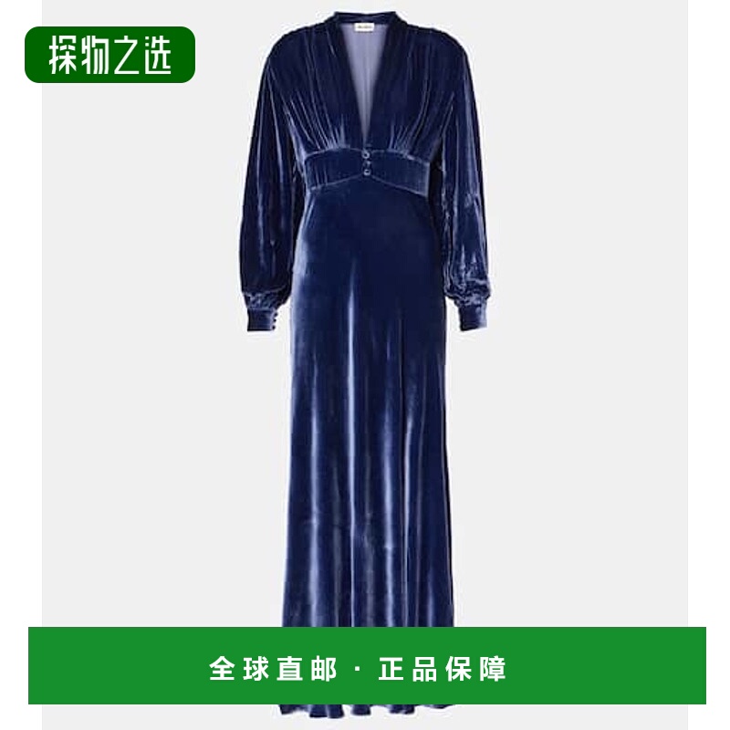 1h可退 香港直邮RIXO 女士 Emery 天鹅绒长款连衣裙 blue蓝色 舒