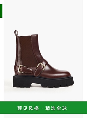 1h可退 香港直邮Sandro 女士 搭扣漆皮切尔西靴 SFACH01022MARRON
