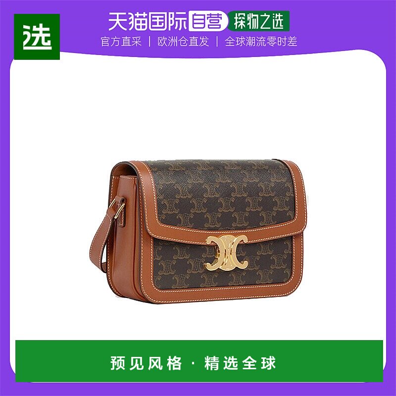 欧洲直邮Celine思琳女士单肩包帆布和小牛皮经典手提包棕色拉链